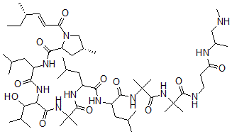 CAS 登录号：100334-47-2， (4R)-N-[1-[[3-羟基-4-甲基-1-[[2-甲基-1-[[4-甲基-1-[[4-甲基-1-[[2-甲基-1-[[2-甲基-1-[[3-(1-甲基氨基丙烷-2-基氨基)-3-氧代丙基]氨基]-1-氧代丙烷-2-基]氨基]-1-氧代丙烷-2-基]氨基]-1-氧代戊烷-2-基]氨基]-1-氧代戊烷-2-基]氨基]-1-氧代丙烷-2-基]氨基]-1-氧代戊烷-2-基]氨基]-4-甲基-1-氧代戊烷-2-基]-4-甲基-1-[(E,4S)-4-甲基己-2-烯酰基]吡咯烷-2-甲酰胺