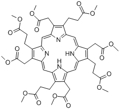 structure of CAS# 10170-03-3, Uroporphyrin I, Octamethyl Ester;Nsc 89197;Tetramethyl 3,8,13,18-Tetrakis(2-Methoxy-2-Oxoethyl)-21H,23H-Porphine-2,7,12,17-Tetrapropionate;Uroporphyrin I Octamethyl Ester