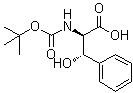 structure of CAS# 102507-18-6, (betas)-beta-Hydroxy-N-{[(2-Methyl-2-Propanyl)Oxy]Carbonyl}-D-Phenylalanine;(2R, 3S)/(2S, 3R)-Racemic Boc-β-hydroxyphenylalanine;Boc-D-threo-3-phenylserine;MFCD06656444