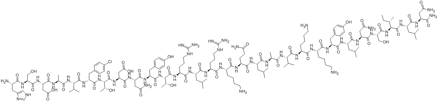 structure of CAS# 102805-45-8, 6-(4-Chloro-D-Phenylalanine)-17-L-Leucine-Vasoactive Intestinaloctacosapeptide (Swine);[D-P-CL-PHE6,LEU17]-VASOACTIVE INTESTINAL PEPTIDE;[P-CHLORO-D-PHE6,LEU17]-VIP, HUMAN, PORCINE, RAT;[(4CL)DPHE6,LEU17] VASOACTIVE INTESTINAL PEPTIDE