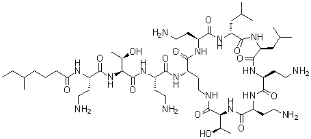 structure of CAS# 1066-17-7, Colistin;N-[(1S)-3-Amino-1-[[(1S,2R)-1-[[(1S)-3-Amino-1-[[(3S,6S,9S,12S,15R,18S,21S)-6,9,18-Tris(2-Aminoethyl)-3-(1-Hydroxyethyl)-12,15-Diisobutyl-2,5,8,11,14,17,20-Heptaoxo-1,4,7,10,13,16,19-Heptazacyclotricos-21-Yl]Carbamoyl]Propyl]Carbamoyl]-2-Hydroxy-Propyl]Carbamoyl]Propyl]-5-Methyl-Heptanamide;N-[(1S)-3-Amino-1-[[[(1S,2R)-1-[[[(1S)-3-Amino-1-[Oxo-[[(3S,6S,9S,12S,15R,18S,21S)-6,9,18-Tris(2-Aminoethyl)-3-(1-Hydroxyethyl)-12,15-Diisobutyl-2,5,8,11,14,17,20-Heptaoxo-1,4,7,10,13,16,19-Heptazacyclotricos-21-Yl]Amino]Methyl]Propyl]Amino]-Oxomethyl]-2-Hydroxypropyl]Amino]-Oxomethyl]Propyl]-5-Methylheptanamide;N-[(1S)-3-Amino-1-[[(1S,2R)-1-[[(1S)-3-Amino-1-[[(3S,6S,9S,12S,15R,18S,21S)-6,9,18-Tris(2-Aminoethyl)-3-(1-Hydroxyethyl)-12,15-Diisobutyl-2,5,8,11,14,17,20-Heptaketo-1,4,7,10,13,16,19-Heptazacyclotricos-21-Yl]Carbamoyl]Propyl]Carbamoyl]-2-Hydroxy-Propyl]Carbamoyl]Propyl]-5-Methyl-Enanthamide
