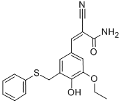 structure of CAS# 107761-24-0, 2-Cyano-3-[3-Ethoxy-4-Hydroxy-5-(Phenylsulfanylmethyl)Phenyl]Prop-2-Enamide;(E)-2-Cyano-3-[3-Ethoxy-4-Hydroxy-5-(Phenylsulfanylmethyl)Phenyl]Prop-2-Enamide;(E)-2-Cyano-3-[3-Ethoxy-4-Hydroxy-5-[(Phenylthio)Methyl]Phenyl]Prop-2-Enamide;2-Cyano-3-[3-Ethoxy-4-Hydroxy-5-[(Phenylthio)Methyl]Phenyl]Prop-2-Enamide