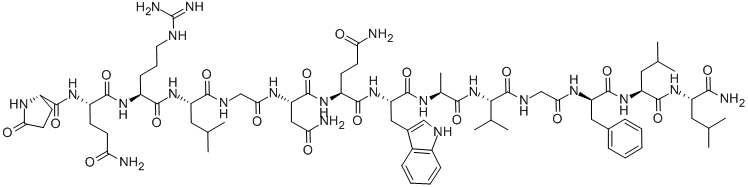 结构式 CAS# 108437-88-3, 5-氧代-L-脯氨酰-L-谷氨酰胺酰-L-精氨酰-L-亮氨酰甘氨酰-L-天冬氨酰胺酰-L-谷氨酰胺酰-L-色氨酰-L-丙氨酰-L-缬氨酰甘氨酰-D-苯丙氨酰-L-亮氨酰-L-亮氨酰胺