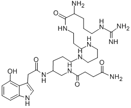 CAS#: 111944-83-3， (2S)-N-[5-[3-[3-[[(2S)-2-Amino-5-(Diaminomethylideneamino)Pentanoyl]Amino]Propylamino]Propylamino]Pentyl]-2-[[2-(4-Hydroxy-1H-Indol-3-Yl)Acetyl]Amino]Butanediamide