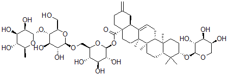 CAS#: 114906-73-9， 3-(alpha-L-Arabinopyranosyloxy)-30-noroleana-12,20(29)-dien-28-oic acid O-6-deoxy-alpha-L-mannopyranosyl-(1-4)-O-beta-D-glucopyranosyl-(1-6)-beta-D-glucopyranosyl ester