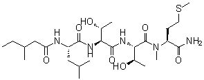 structure of CAS# 115044-69-4, N-(3-Methylpentanoyl)Leucylthreonylthreonyl-N-Methylmethioninamide;CaM Kinase II (290-309), Calmodulin Antagonist;Methionin<wbr>amide, N-<wbr>(3-methyl<wbr>-1-oxopen<wbr>tyl)leucy<wbr>lthreonyl<wbr>threonyl-<wbr>N-methyl-;N-(3-Meth<wbr>ylpentano<wbr>yl)leucyl<wbr>threonylt<wbr>hreonyl-N<wbr>-methylme<wbr>thioninam<wbr>id