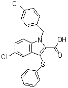结构式 CAS# 118414-59-8, 5-氯-1-(4-氯苄基)-3-(苯基硫基)-1H-吲哚-2-羧酸