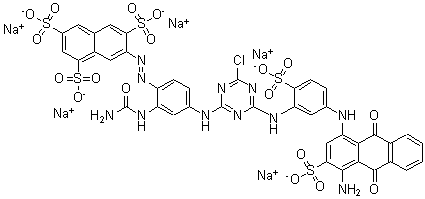 CAS#: 12225-77-3， 7-[2-[2-[(Aminocarbonyl)Amino]-4-[[4-[[5-[(4-Amino-9,10-Dihydro-9,10-Dioxo-3-Sulfo-1-Anthracenyl)Amino]-2-Sulfophenyl]Amino]-6-Chloro-1,3,5-Triazin-2-Yl]Amino]Phenyl]Diazenyl]-1,3,6-Naphthalenetrisulfonicacid Sodium Salt (1:5)
