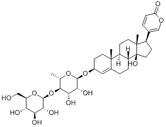 structure of CAS# 124-99-2, Scillaren A;5-[(3S,8R,9S,10R,13R,14S,17R)-3-[(2R,3R,4S,5R,6S)-3,4-Dihydroxy-6-Methyl-5-[(2S,3R,4S,5S,6R)-3,4,5-Trihydroxy-6-(Hydroxymethyl)Tetrahydropyran-2-Yl]Oxy-Tetrahydropyran-2-Yl]Oxy-14-Hydroxy-10,13-Dimethyl-1,2,3,6,7,8,9,11,12,15,16,17-Dodecahydrocyclopenta[A]Phenanthren-17-Yl]Pyran-2-One;5-[(3S,8R,9S,10R,13R,14S,17R)-3-[[(2R,3R,4S,5R,6S)-3,4-Dihydroxy-6-Methyl-5-[[(2S,3R,4S,5S,6R)-3,4,5-Trihydroxy-6-(Hydroxymethyl)-2-Tetrahydropyranyl]Oxy]-2-Tetrahydropyranyl]Oxy]-14-Hydroxy-10,13-Dimethyl-1,2,3,6,7,8,9,11,12,15,16,17-Dodecahydrocyclopenta[A]Phenanthren-17-Yl]-2-Pyranone;5-[(3S,8R,9S,10R,13R,14S,17R)-3-[(2R,3R,4S,5R,6S)-3,4-Dihydroxy-6-Methyl-5-[(2S,3R,4S,5S,6R)-3,4,5-Trihydroxy-6-Methylol-Tetrahydropyran-2-Yl]Oxy-Tetrahydropyran-2-Yl]Oxy-14-Hydroxy-10,13-Dimethyl-1,2,3,6,7,8,9,11,12,15,16,17-Dodecahydrocyclopenta[A]Phenanthren-17-Yl]Pyran-2-One