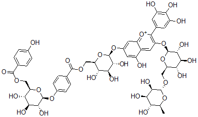 CAS#: 126417-59-2， Delphinidin 3-rutinoside-7-O-(6-O-(4-(6-O-(4-hydroxybenzoyl)-beta-D-glucosyl)oxybenzoyl)-beta-D-glucoside)