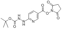 structure of CAS# 133081-26-2, 6-[1-[(1,1-Dimethylethoxy)Carbonyl]Hydrazinyl]-3-Pyridinecarboxylic Acid 2,5-Dioxo-1-Pyrrolidinylester;6-Boc-Hydrazinopyridine-3-NHS, Succinimidyl-N-Boc-Hynic, N''-{5-[2-(2,5-Dioxo-Pyrrolidin-1-Yloxy)-Acetyl]-Pyridin-2-Yl}-Hydrazinecarboxylic Acid Tert-Butyl Ester;Hydrazinecarboxylic Acid, 2-[5-[[(2,5-Dioxo-1-Pyrrolidinyl)Oxy]Carbonyl]-2-Pyridinyl]-, 1,1-Dimethylethyl Ester;HYDRAZINECARBOXYLIC ACID, 2-[5-[[(2,5-DIOXO-1-PYRROLIDINYL)OXY]CARBONYL]-2-PYRIDINYL]-, 1,1-DIMETHYLETHYL ESTER