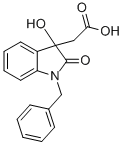 structure of CAS# 13672-23-6, 2,3-Dihydro-3-Hydroxy-2-Oxo-1-(Phenylmethyl)-1H-Indole-3-Aceticacid;2-[(3S)-3-Hydroxy-2-Oxo-1-(Phenylmethyl)Indolin-3-Yl]Acetate;2-[(3S)-3-Hydroxy-2-Oxo-1-(Phenylmethyl)-3-Indolinyl]Acetate;2-[(3S)-1-(Benzyl)-3-Hydroxy-2-Keto-Indolin-3-Yl]Acetate