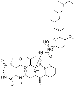 CAS#: 138067-14-8， 2-Hydroxy-N-(17-Hydroxy-8,14-Dimethyl-2,6,9,12,15,18-Hexaoxo-4-Propan-2-Yl-5-Oxa-1,8,11,14,17,23-Hexazabicyclo[17.4.0]Tricosan-3-Yl)-2-[2-Hydroxy-5-Methoxy-6-[(E)-4,6,8-Trimethyldec-2-En-2-Yl]Oxan-2-Yl]Propanamide