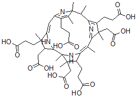 CAS#: 139663-56-2， (1R-(1alpha,2alpha,3beta,9beta,13alpha,17beta,18alpha,19beta))-2,13,18-Tris(Carboxymethyl)-4,5,6,7,8,11,12,22-Octadehydro-4,5,6,9,10,11,21,22-Octahydro-3,5,8,9,13,15,18,19-Octamethyl-3,7,12,17-Corrintetrapropanoic Acid