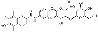 CAS#: 140448-22-2， N-[4-[(2R,3R,4R,5S,6R)-3,4-Dihydroxy-6-(Hydroxymethyl)-5-[(2S,3R,4S,5R,6R)-3,4,5-Trihydroxy-6-(Hydroxymethyl)Oxan-2-Yl]Oxyoxan-2-Yl]Oxyphenyl]-6-Hydroxy-2,5,7,8-Tetramethylchroman-2-Carboxamide