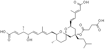 结构式 CAS# 144860-69-5, (2E,4S,5S,6E,8E)-5-羟基-10-[(3S,4R,6R,8S,10R)-10-[(1E,3E)-5-羟基-3-甲基-5-氧代-戊-1,3-二烯基]-8-(4-羟基-4-氧代-丁酰基)氧基-8-异戊基-3-甲基-5,11-二氧杂螺[5.5]十一烷-4-基]-4,8-二甲基-癸-2,6,8-三烯酸