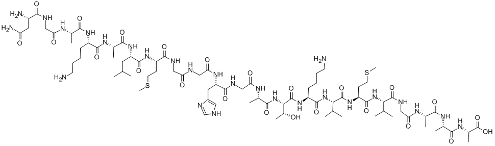 结构式 CAS# 150469-23-1, L-天冬氨酰胺酰甘氨酰-L-丙氨酰-L-赖氨酰-L-丙氨酰-L-亮氨酰-L-蛋氨酰甘氨酰甘氨酰-L-组氨酰甘氨酰-L-丙氨酰-L-苏氨酰-L-赖氨酰-L-缬氨酰-L-蛋氨酰-L-缬氨酰甘氨酰-L-丙氨酰-L-丙氨酰-L-丙氨酸