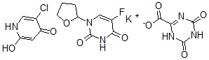 CAS#: 150863-82-4， 1,4,5,6-Tetrahydro-4,6-dioxo-1,3,5-triazine-2-carboxylic acid monopotassium salt, mixt. with 5-chloro-4-hydroxy-2(1H)-pyridine and 5-fluoro-1-(tetrahydro-2-furanyl)-2,4(1H,3H)-pyrimidinedione