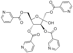 structure of CAS# 15351-13-0, beta-D-Fructofuranose, 1,3,4,6-Tetra-3-Pyridinecarboxylate;[(2R,3S,4R,5R)-2-Hydroxy-4-(Pyridine-3-Carbonyloxy)-2,5-Bis(Pyridine-3-Carbonyloxymethyl)Tetrahydrofuran-3-Yl] Pyridine-3-Carboxylate;3-Pyridinecarboxylic Acid [(2R,3S,4R,5R)-2-Hydroxy-4-[Oxo-(3-Pyridyl)Methoxy]-2,5-Bis[[Oxo-(3-Pyridyl)Methoxy]Methyl]-3-Tetrahydrofuranyl] Ester;Nicotinic Acid [(2R,3S,4R,5R)-2-Hydroxy-4-(Pyridine-3-Carbonyloxy)-2,5-Bis(Pyridine-3-Carbonyloxymethyl)Tetrahydrofuran-3-Yl] Ester