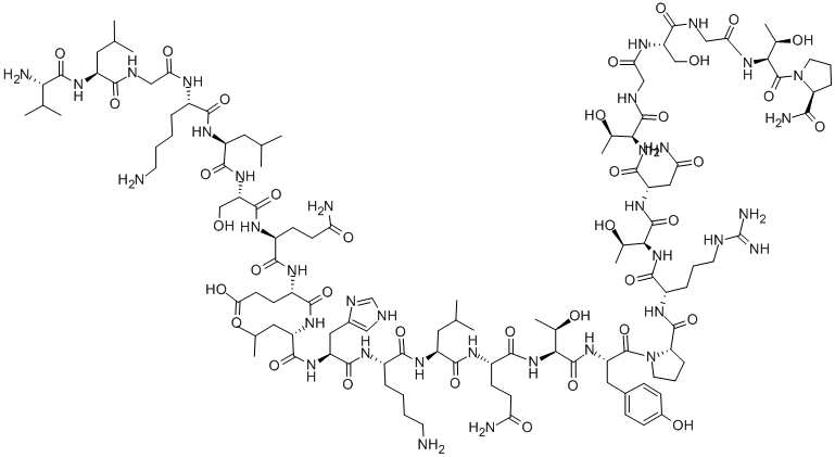structure of CAS# 155069-90-2, 8-32-Calcitonin (Salmonreduced);H-VAL-LEU-GLY-LYS-LEU-SER-GLN-GLU-LEU-HIS-LYS-LEU-GLN-THR-TYR-PRO-ARG-THR-ASN-THR-GLY-SER-GLY-THR-PRO-NH2;VAL-LEU-GLY-LYS-LEU-SER-GLN-GLU-LEU-HIS-LYS-LEU-GLN-THR-TYR-PRO-ARG-THR-ASN-THR-GLY-SER-GLY-THR-PRO-NH2;CALCITONIN (8-32) (SALMON I)