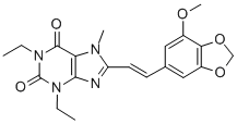 CAS#: 155272-00-7， 1,3-Diethyl-8-[(E)-2-(7-Methoxy-1,3-Benzodioxol-5-Yl)Ethenyl]-7-Methylpurine-2,6-Dione