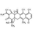 structure of CAS# 158018-53-2, (1R,4aS,12aS)-3-[Amino(Hydroxy)Methylene]-10-Chloro-4A,6,7-Trihydroxy-N,N,11-Trimethyl-2,4,5-Trioxo-1,2,3,4,4A,5,12,12A-Octahydro-1-Tetracenaminium;ZINC02516814
