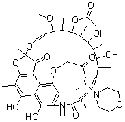 CAS#: 17863-72-8， 2-((1,2-Dihydro-5,6,17,19,21-Pentahydroxy-23-Methoxy-2,4,12,16,18,20,22-Heptamethyl-1,11-Dioxo-2,7-(Epoxypentadeca(1,11,13)Trienimino)Naphtho[2,1-b]Furan-9-Yl)Oxy)-N-Methyl-N-Morpholino-Acetamide 21-Acetate
