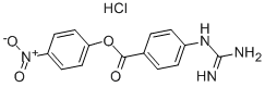 structure of CAS# 19135-17-2, 4-Nitrophenyl 4-((aminoiminomethyl)amino)benzoate monohydrochloride;(4-Nitrophenyl) 4-Guanidinobenzoate Hydrochloride;4-Guanidinobenzoic Acid (4-Nitrophenyl) Ester Hydrochloride;4-Guanidinobenzoic Acid 4-Nitrophenylester Hydrochloride