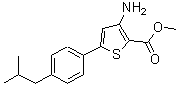 structure of CAS# 208944-55-2, Methyl 3-Amino-5-(4-Isobutylphenyl)-2-Thiophenecarboxylate;2-THIOPHE<wbr>NECARBOXY<wbr>LICACID, <wbr>3-AMINO-5<wbr>-[4-(2-ME<wbr>THYLPROPY<wbr>L)PHENYL]<wbr>-, METHYL<wbr> ESTER;3-Amino-5-(4-isobutylphenyl)thiophene-2-carboxylic;3-Amino-5<wbr>-(4-isobu<wbr>tylphenyl<wbr>)thiophen<wbr>e-2-carbo<wbr>xylicacid<wbr> methyl e<wbr>ster