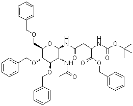 结构式 CAS# 219968-28-2, 4-({(2R,3R,4R,5S,6R)-3-乙酰氨基-4,5-二(苄氧基)-6-[(苄氧基)甲基]四氢-2H-吡喃-2-基}氨基)-2-({[(2-甲基-2-丙基)氧基]羰基}氨基)-4-氧代丁酸苄酯