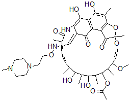 CAS#: 22912-78-3， 3-[[[2-(4-Methyl-1-Piperazinyl)Ethoxy]Imino]Methyl]Rifamycin