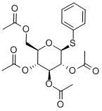structure of CAS# 23661-28-1, Phenyl 2,3,4,6-Tetra-O-Acetyl-1-Thio-beta-D-Glucopyranoside;[3,5-Diacetoxy-2-(Acetoxymethyl)-6-Phenylsulfanyl-Tetrahydropyran-4-Yl] Acetate;Acetic Acid [3,5-Diacetoxy-2-(Acetoxymethyl)-6-(Phenylthio)-4-Tetrahydropyranyl] Ester;Acetic Acid [3,5-Diacetoxy-2-(Acetoxymethyl)-6-(Phenylthio)Tetrahydropyran-4-Yl] Ester