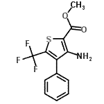 structure of CAS# 256353-38-5, Methyl 3-Amino-4-Phenyl-5-(Trifluoromethyl)-2-Thiophenecarboxylate;2-THIOPHE<wbr>NECARBOXY<wbr>LICACID, <wbr>3-AMINO-4<wbr>-PHENYL-5<wbr>-(TRIFLUO<wbr>ROMETHYL)<wbr>-, METHYL<wbr> ESTER;Methyl 3-amino-4-phenyl-5-(trifluoromethyl);Methyl 3-amino-4-phenyl-5-(trifluoromethyl)-