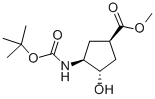 structure of CAS# 262280-14-8, Methyl (1R,3S,4S)-3-Hydroxy-4-[(2-Methylpropan-2-Yl)Oxycarbonylamino]Cyclopentane-1-Carboxylate;Methyl (1R,3S,4S)-3-(Tert-Butoxycarbonylamino)-4-Hydroxy-Cyclopentane-1-Carboxylate;(1R,3S,4S)-3-[(Tert-Butoxy-Oxomethyl)Amino]-4-Hydroxy-1-Cyclopentanecarboxylic Acid Methyl Ester;(1R,3S,4S)-3-(Tert-Butoxycarbonylamino)-4-Hydroxy-Cyclopentane-1-Carboxylic Acid Methyl Ester
