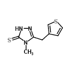 structure of CAS# 262610-50-4, 4-Methyl-5-(3-Thienylmethyl)-2,4-Dihydro-3H-1,2,4-Triazole-3-Thione;3-[(4-Met<wbr>hyl-5-sul<wbr>fanyl-4H-<wbr>1,2,4-tri<wbr>azol-3-yl<wbr>)methyl]t<wbr>hiophene;4-Methyl-3-[(thien-3-yl)methyl]-5-thio-4H-1,2,4-triazole;4-methyl-5-(3-thienylmethyl)-1,2,4-triazole-3-thiol