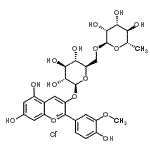 CAS#: 27539-32-8， (2R,3R,4R,5R,6S)-2-[[(2R,3S,4S,5R,6S)-6-[5,7-Dihydroxy-2-(4-Hydroxy-3-Methoxy-Phenyl)Chromenylium-3-Yl]Oxy-3,4,5-Trihydroxy-Tetrahydropyran-2-Yl]Methoxy]-6-Methyl-Tetrahydropyran-3,4,5-Triol Chloride