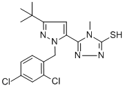 structure of CAS# 306937-18-8, 5-[3-(Tert-Butyl)-1-(2,4-Dichlorobenzyl)-1H-Pyrazol-5-Yl]-4-Methyl-4H-1,2,4-Triazole-3-Thiol;5-[3-(TERT-BUTYL)-1-(2,4-DICHLOROBENZYL)-1H-PYRAZOL-5-YL]-4-METHYL-4H-1,2,4-TRIAZOLE-3-THIOL;5-[3-(Tert-Butyl)-1-(2,4-Dichlorobenzyl)-1H-Pyrazol-5-Yl]-4-Methyl-4H-1,2,4-Triazole