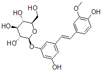 结构式 CAS# 32727-29-0, (2S,3R,4S,5S,6R)-2-[3-羟基-5-[(E)-2-(4-羟基-3-甲氧基苯基)乙烯基]苯氧基]-6-(羟基甲基)四氢吡喃-3,4,5-三醇