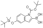 structure of CAS# 335649-61-1, [1-(tert-Butoxycarbonyl)-5-[(tert-butyldimethylsilyl)oxy]-1H-indol-2-yl]boronic acid;1-(TERT-BUTOXYCARBONYL)-5-(TERT-BUTYLDIMETHYLSILYLOXY)-1H-INDOL-2-YLBORONIC ACID;1-(Tert-Butoxycarbonyl)-5-(Tert-Butyldimethylsilyloxy)-1H-Indol-2-Boronic Acid;5-(Tert-Butyldimethylsilyloxy)-1H-Indole-2-Boronic Acid, N-BOC Protected 98%