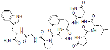 CAS#: 37933-92-9， (2S)-N-[(2S)-1-[[(2S)-1-[(2S)-2-[[2-[[(2S)-1-Amino-3-(1H-Indol-3-Yl)-1-Oxopropan-2-Yl]Amino]-2-Oxoethyl]Carbamoyl]Pyrrolidin-1-Yl]-3-Hydroxy-1-Oxopropan-2-Yl]Amino]-1-Oxo-3-Phenylpropan-2-Yl]-2-[[(2S)-4-Methyl-2-[[(2S)-5-Oxopyrrolidine-2-Carbonyl]Amino]Pentanoyl]Amino]Butanediamide