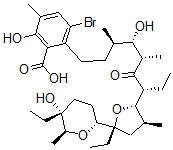 CAS#: 38784-08-6， 3-Bromo-2-[(3R,4S,5S,7R)-7-[(2S,3S,5S)-5-Ethyl-5-[(2R,5R,6S)-5-Ethyl-5-Hydroxy-6-Methyloxan-2-Yl]-3-Methyloxolan-2-Yl]-4-Hydroxy-3,5-Dimethyl-6-Oxononyl]-6-Hydroxy-5-Methylbenzoic Acid