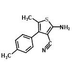 structure of CAS# 438613-84-4, 2-Amino-5-Methyl-4-(4-Methylphenyl)-3-Thiophenecarbonitrile;2-amino-5-methyl-4-(4-methylphenyl)-3-thiophenecarbonitrile;3-THIOPHENECARBONITRILE,2-AMINO-5-METHYL-4-(4-METHYLPHENYL)-;AK-968/40776785