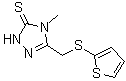 structure of CAS# 448947-84-0, 4-Methyl-5-[(2-Thienylsulfanyl)Methyl]-2,4-Dihydro-3H-1,2,4-Triazole-3-Thione;4-methyl-5-(2-thienylthiomethyl)-1,2,4-triazole-3-thiol;4-METHYL-<wbr>5-[(2-THI<wbr>ENYLTHIO)<wbr>METHYL]-4<wbr>H-[1,2,4]<wbr>TRIAZOLE-<wbr>3-THIOL;MFCD00277532