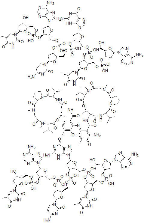 CAS#: 53360-01-3， Actinomycin D, compd. with thymidylyl-(5'-3')-2'-deoxyadenylyl-(5'-3')-2'-deoxycytidylyl-(5'-3')-2'-deoxyguanylyl-(5'-3')-thymidylyl-(5'-3')-2'-deoxyadenosine