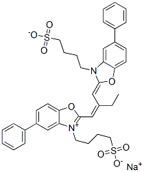 CAS#: 53841-35-3， Hydrogen 5-Phenyl-2-[2-[[5-Phenyl-3-(4-Sulphonatobutyl)-3H-Benzoxazol-2-Ylidene]Methyl]But-1-Enyl]-3-(4-Sulphonatobutyl)Benzoxazolium, Monosodium Salt