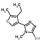 structure of CAS# 590376-88-8, 5-(4-Ethyl-5-Methyl-3-Thienyl)-4-Methyl-4H-1,2,4-Triazole-3-Thiol;5-(4-ethy<wbr>l-5-methy<wbr>l(3-thien<wbr>yl))-4-me<wbr>thyl-1,2,<wbr>4-triazol<wbr>e-3-thiol;5-(4-Ethy<wbr>l-5-methy<wbr>lthien-3-<wbr>yl)-4-met<wbr>hyl-4H-1,<wbr>2,4-triaz<wbr>ole-3-thi<wbr>ol;5-(4-ethy<wbr>l-5-methy<wbr>lthiophen<wbr>-3-yl)-4-<wbr>methyl-4H<wbr>-1,2,4-tr<wbr>iazole-3-<wbr>thiol