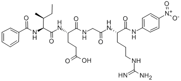 structure of CAS# 59068-47-2, Nalpha-Benzoyl-L-Isoleucyl-L-Glutamyl-Glycyl-L-Arginine-4-Nitroanilide;N-ALPHA-BENZOYL-L-ISOLEUCYL-L-GLUTAMYL-GLYCYL-L-ARGININE-4-NITROANILIDE;Nα-Benzoyl-L-Isoleucyl-L-Glutamyl-Glycyl-L-Arginine-4-Nitroanilide;N(ALPHA)-BENZOYL-L-ISOLEUCYL-L-GLU-GLY-L-ARG-4-NITROANILIDE*
