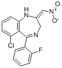 CAS#: 59467-63-9， 7-Chloro-1,3-Dihydro-5-(2-Fluorophenyl)-2-Nitromethylene-2H-1,4-Benzodiazepine