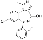 structure of CAS# 59468-85-8, 4-Hydroxymidazolam;4-Hydroxymidazolam;4-Oh-Mdz;4H-Imidazo(1,5-A)(1,4)Benzodiazepin-4-Ol, 8-Chloro-6-(2-Fluorophenyl)-1-Methyl-