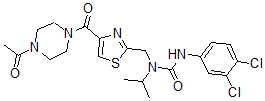 CAS#: 5948-16-3， 1-[[4-(4-Acetylpiperazine-1-carbonyl)-1,3-thiazol-2-yl]methyl]-3-(3,4-dichlorophenyl)-1-propan-2-yl-urea